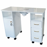Manicure table with Marble Top, Vacuum and storage cabinets and drawers