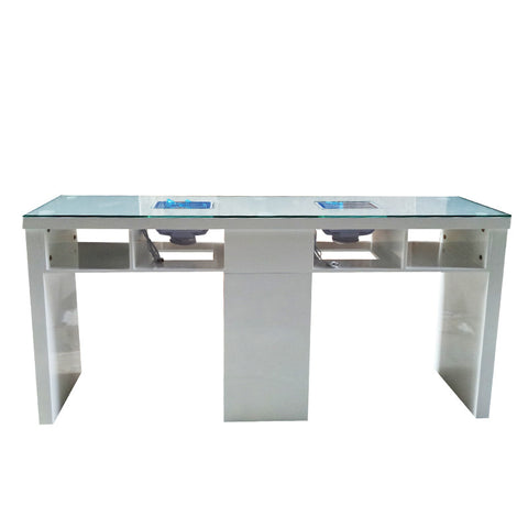 Double seat space professional manicure table Beauty salon dedicated manicure table glass tabletop