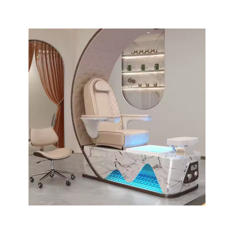 Luxurious Modern Professional Throne High-Back Foot Spa Massage Manicure Pedicure Chair with LED Base for Nail Salons