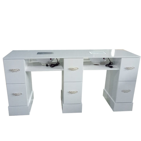 European style Double seat space professional manicure table Nail salon dedicated manicure table Glass table top