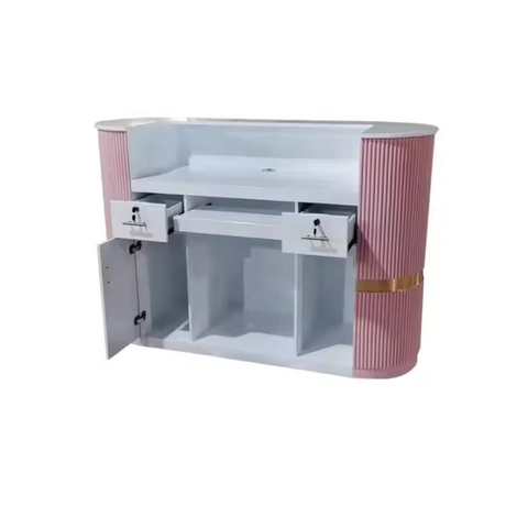Modern Pink Reception Desk Salon commercial Furniture Checkout Counter QT01