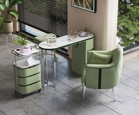 YOOCELL ® Glorall Manicure Table with Manicurist Chair and Guest Stools Chair Whole Set TR1802