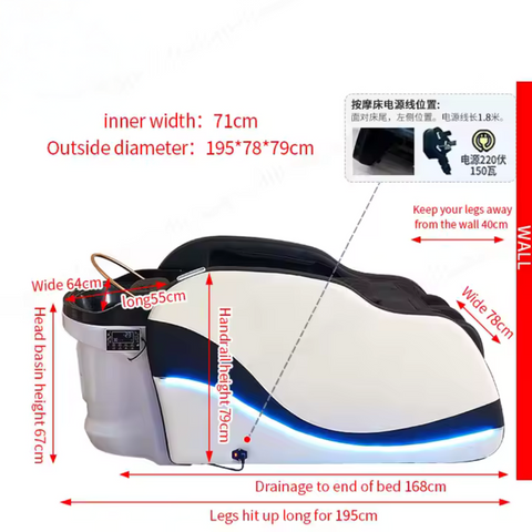 Multifunction Salon Reclining Shampoo Water Therapy Electric Massage Head Spa Bed