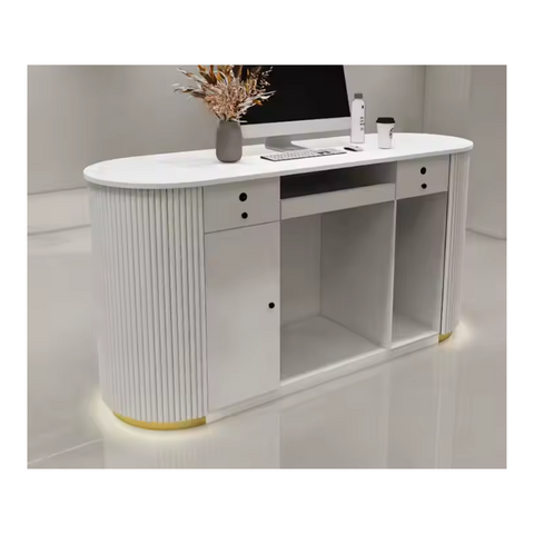 Modern Beauty Salon Reception Desk commercial multiple storage space front Checkout Counter QT06