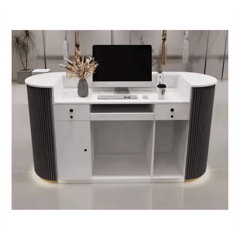 Modern Beauty Salon Reception Desk commercial multiple storage space front Checkout Counter QT06