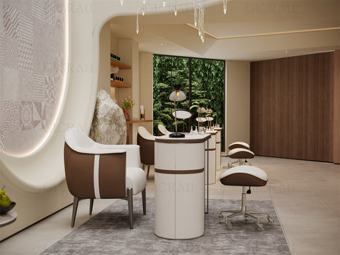 YOOCELL ® Glorall Manicure Table with Manicurist Chair and Guest Stools Chair Whole Set TR1802