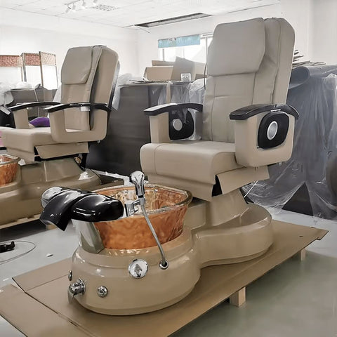 SalonLand Brown Leather Pedicure Chair With Water Faucet