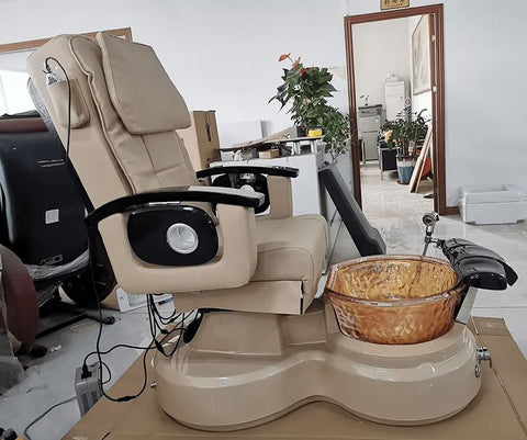 SalonLand Brown Leather Pedicure Chair With Water Faucet