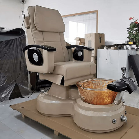 SalonLand Brown Leather Pedicure Chair With Water Faucet