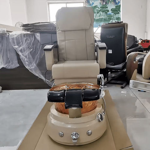 SalonLand Brown Leather Pedicure Chair With Water Faucet