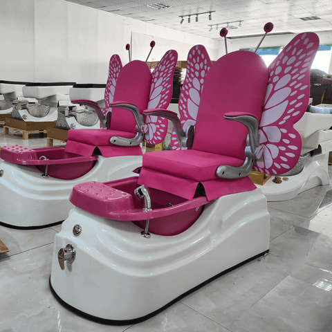 SalonLand Pink Mini Kids Pedicure Chair Butterfly Backrest Design