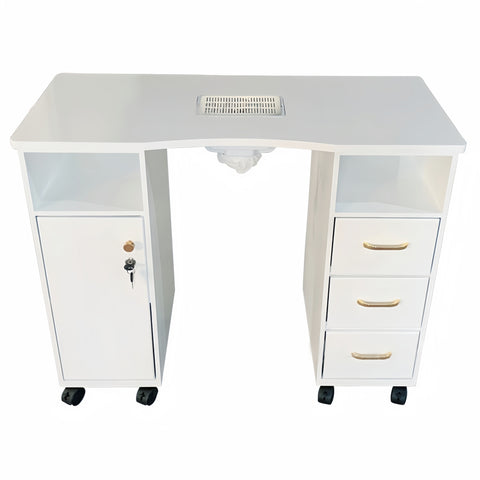 Manicure table with Marble Top, Vacuum and storage cabinets and drawers