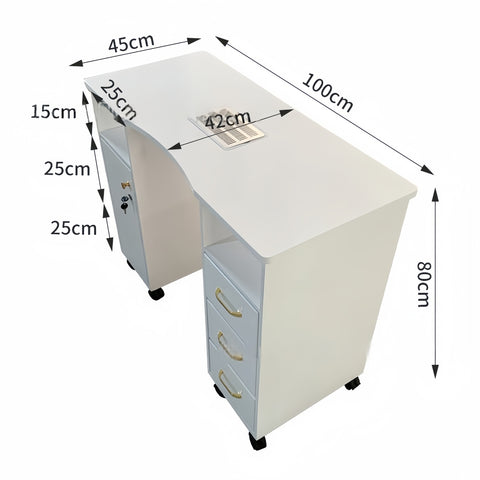 Manicure table with Marble Top, Vacuum and storage cabinets and drawers