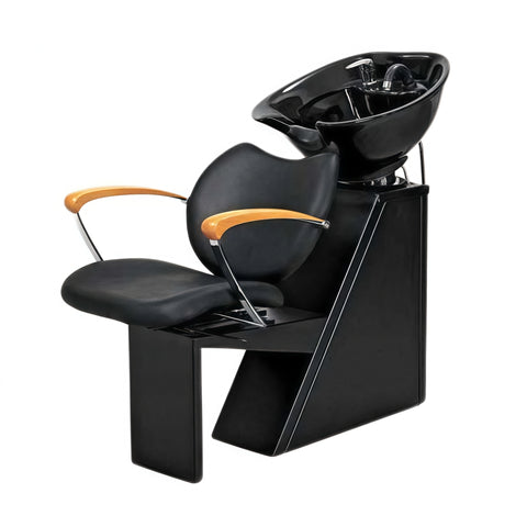 Stylish Black Salon Shampoo Unit Sink Chair with Ceramic Basin