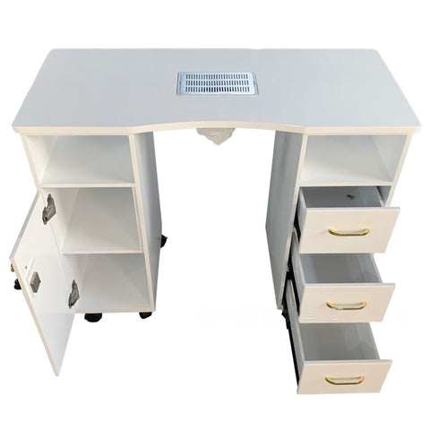 Manicure table with Marble Top, Vacuum and storage cabinets and drawers