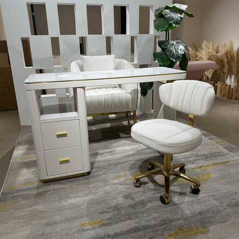 YOOCELL ® White Manicure Table with Manicurist Chair and Guest backrest Stools Chair Whole Set  (wholesale pricing available)