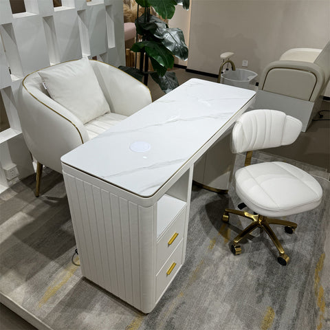 YOOCELL ® White Manicure Table with Manicurist Chair and Guest backrest Stools Chair Whole Set  (wholesale pricing available)