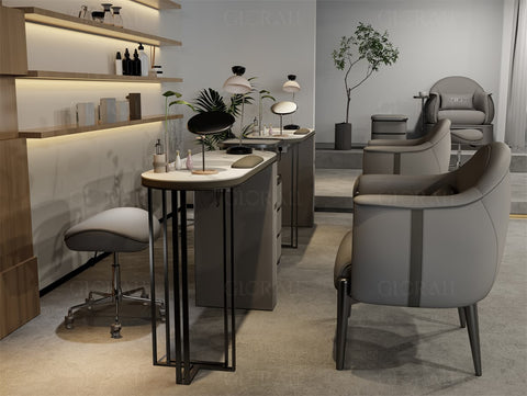 YOOCELL ® Glorall Manicure Table with Manicurist Chair and Guest Stools Chair Whole Set TR1802