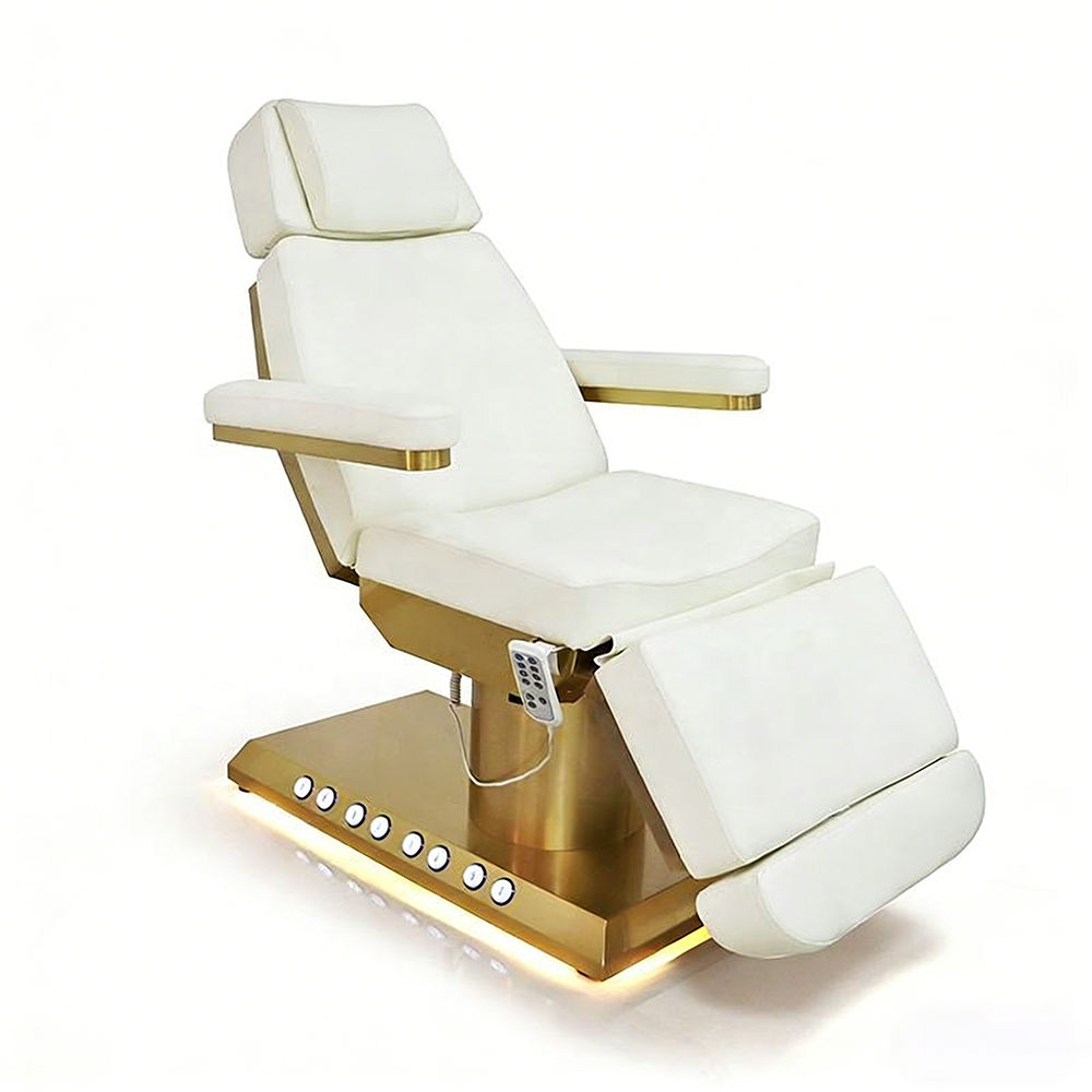 3/4 Motors Electric Facial Bed for SPA Gold Metal Base Built-in Foot Control Beauty Salon Furniture - Greenlife - Electric Facial Bed