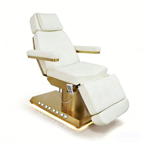 3/4 Motors Electric Facial Bed for SPA Gold Metal Base Built-in Foot Control Beauty Salon Furniture - Greenlife - Electric Facial Bed