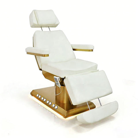 3/4 Motors Electric Facial Bed for SPA Gold Metal Base Built-in Foot Control Beauty Salon Furniture - Greenlife - Electric Facial Bed