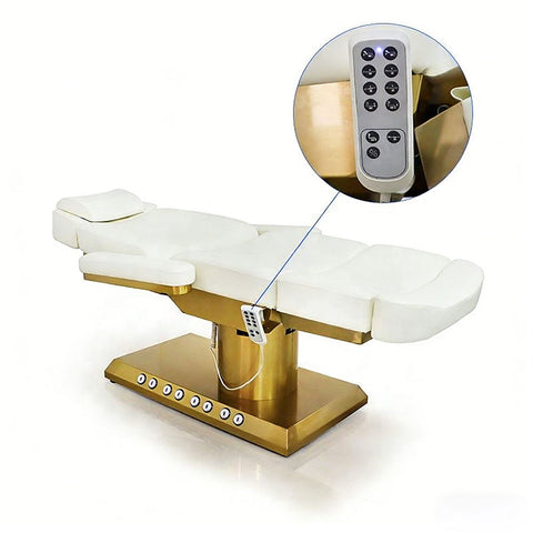 3/4 Motors Electric Facial Bed for SPA Gold Metal Base Built-in Foot Control Beauty Salon Furniture - Greenlife - Electric Facial Bed