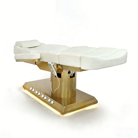 3/4 Motors Electric Facial Bed for SPA Gold Metal Base Built-in Foot Control Beauty Salon Furniture - Greenlife - Electric Facial Bed