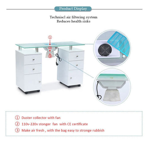 Greenlife® N053 Glass Top Single Nail Table with Air Dust Collect & UV Hole