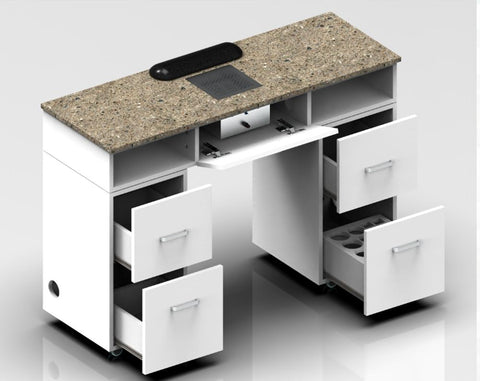 Greenlife® N174K Single Nail Table with Air Fan & UV Hole – Melamine & Sintered Stone Manicure Desk