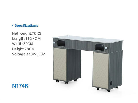 Greenlife® N174K Single Nail Table with Air Fan & UV Hole – Melamine & Sintered Stone Manicure Desk